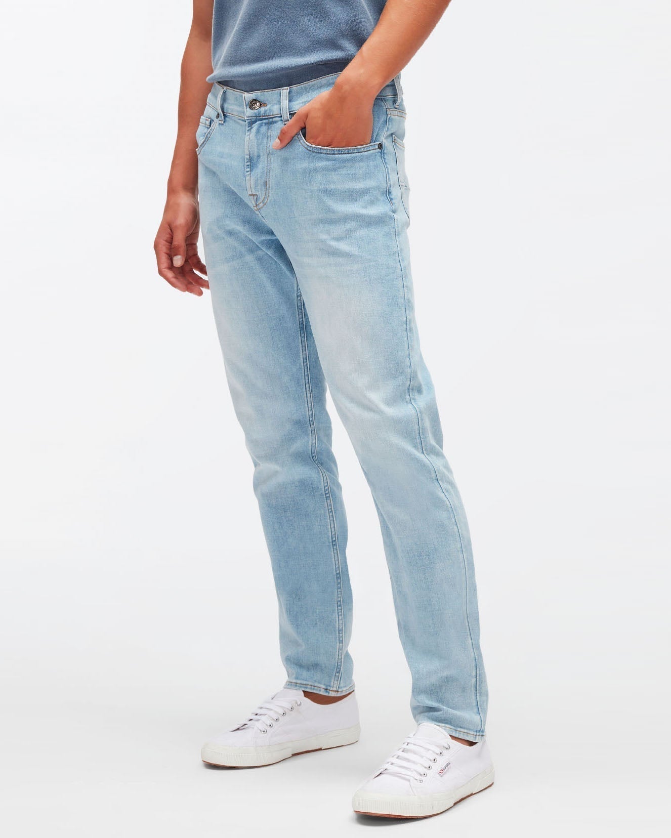 Light Blue Slimmy Tapered Stretch Tek Friday 7 For All Mankind