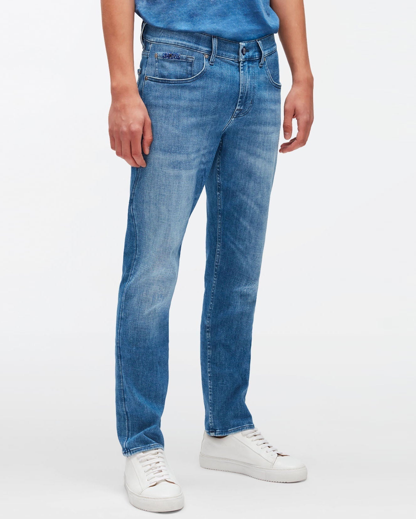 Light Blue Slimmy Tapered Special Edition Stretch Tek Move Me 7 For All Mankind