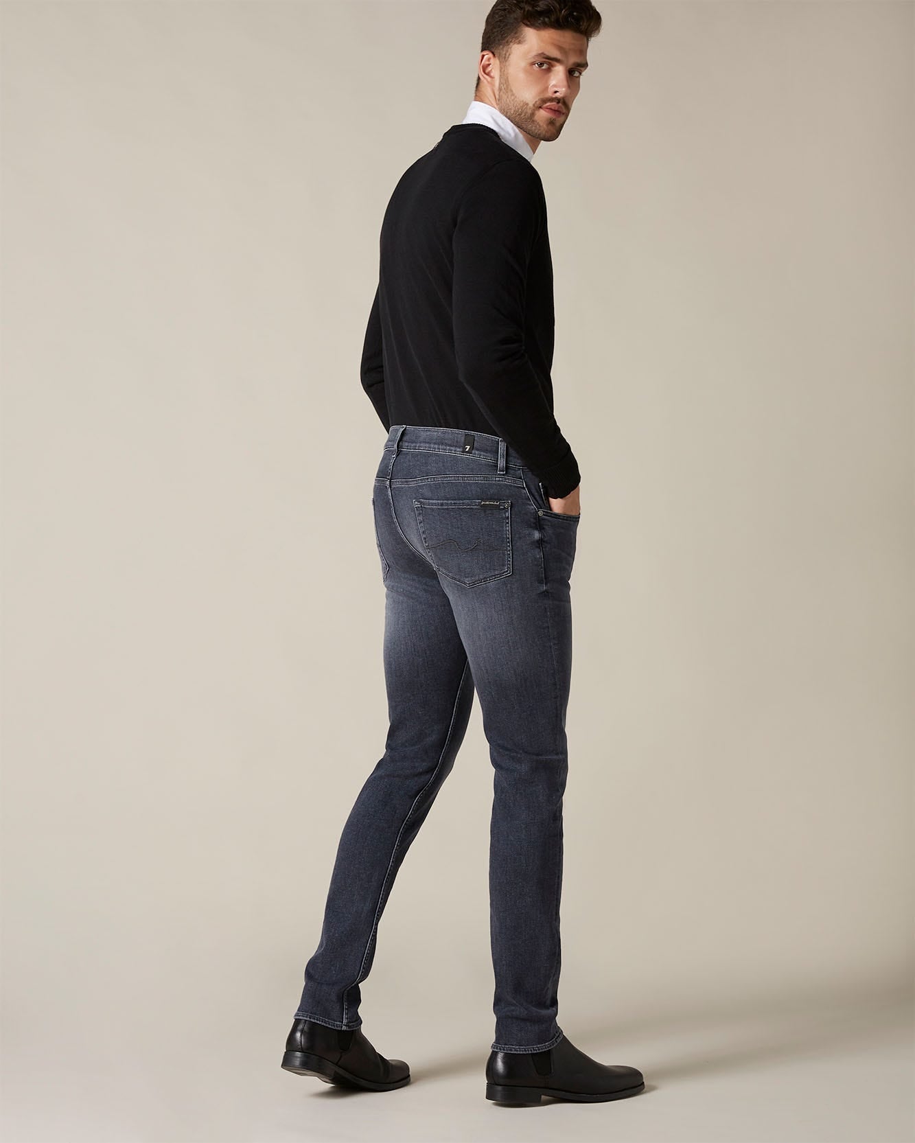 Black Slimmy Tapered Absolute Grey 7 For All Mankind