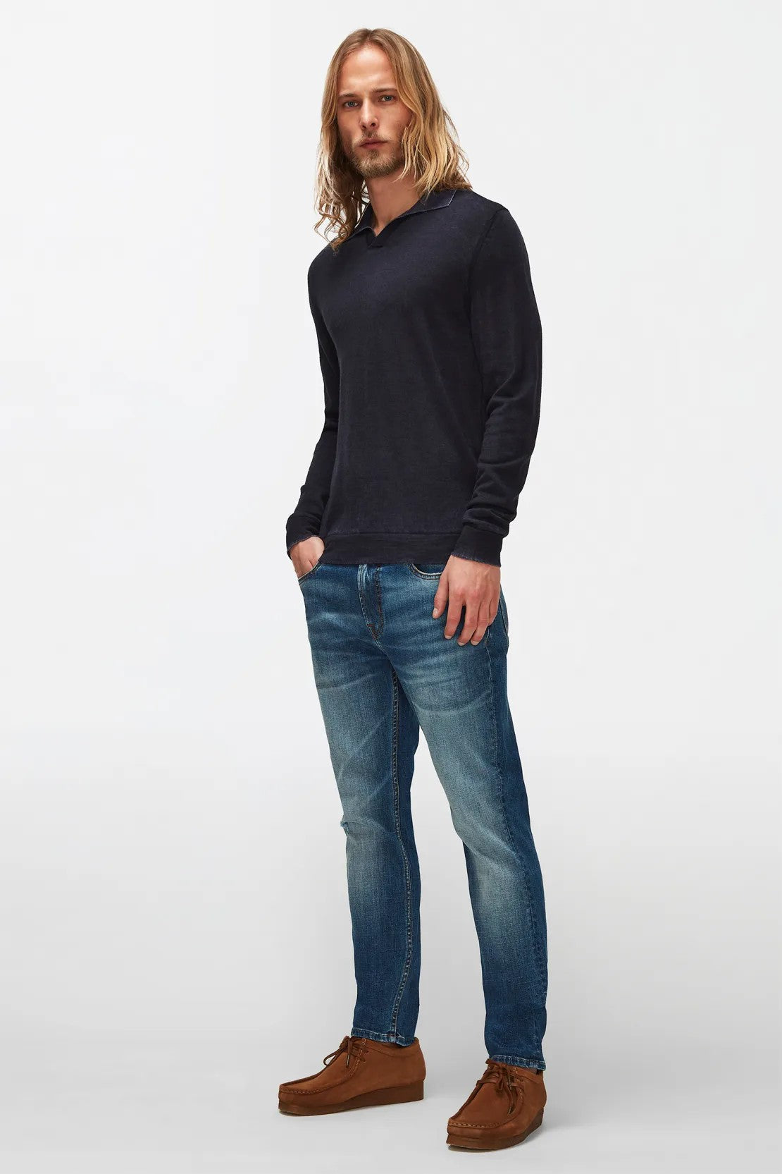 Polo Extra Fine Merino Treated Navy 7 For All Mankind