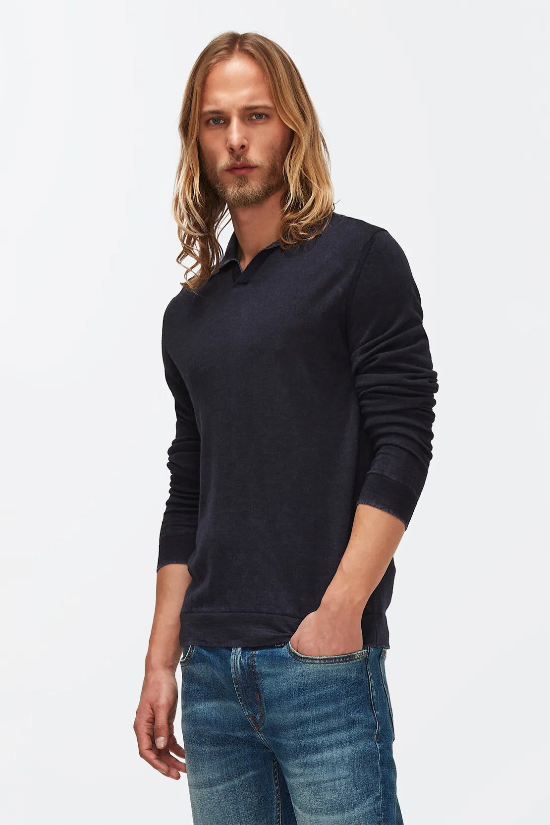 Polo Extra Fine Merino Treated Navy 7 For All Mankind