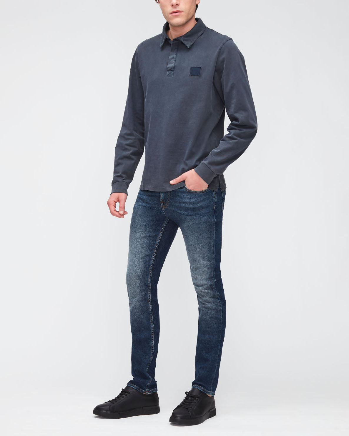 Dark Blue Polo L/S Old Dye Washed Navy 7 For All Mankind