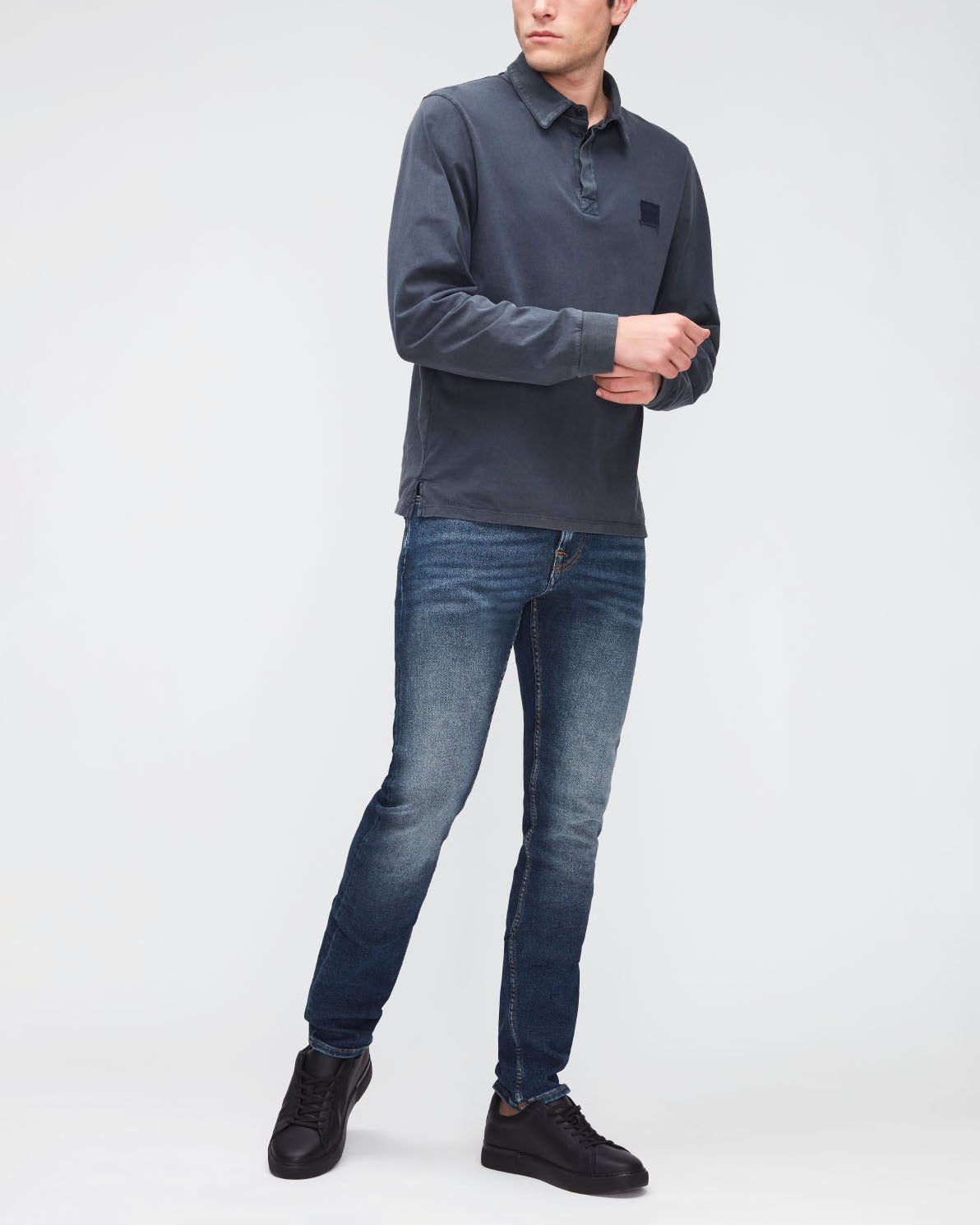 Dark Blue Polo L/S Old Dye Washed Navy 7 For All Mankind