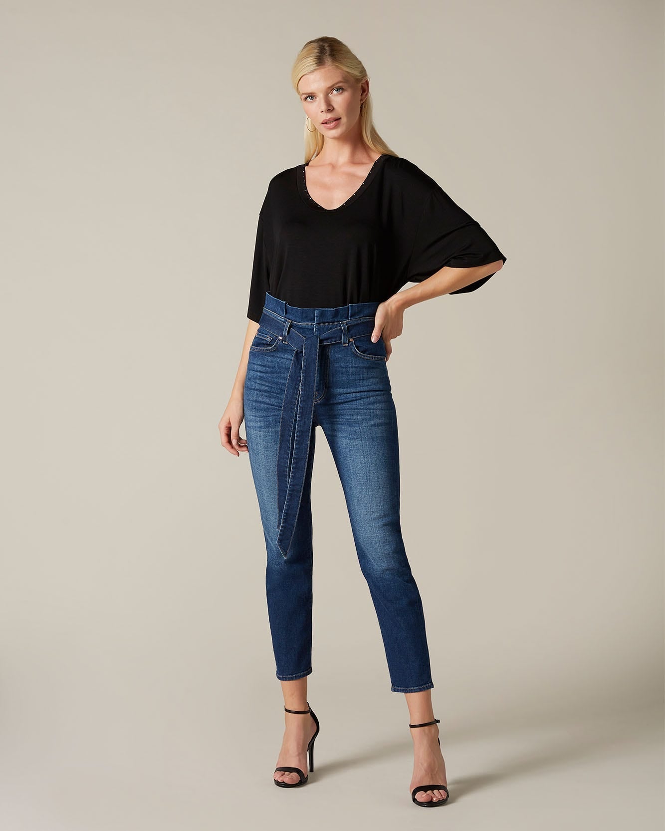 Middle Blue Slim Paperbag Pant Left Hand Lexington 7 For All Mankind