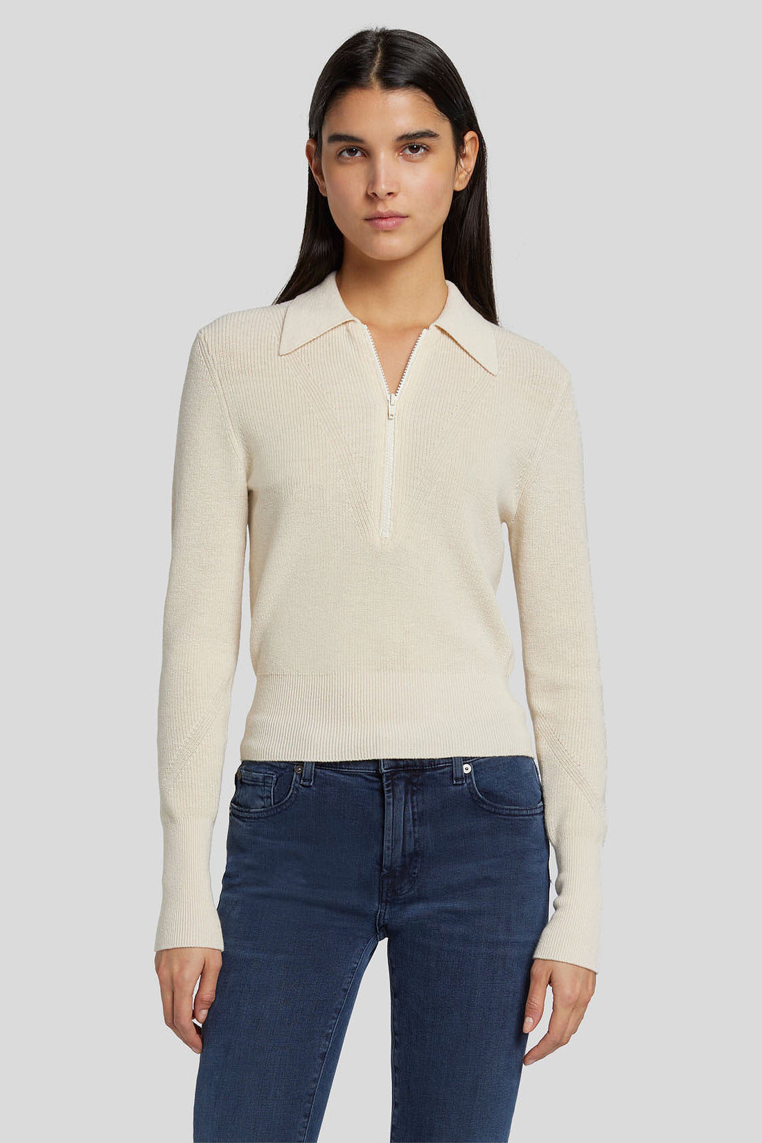 Zip Polo Sweater Wool Cotton Cream_JSQL5560CR_CR_01