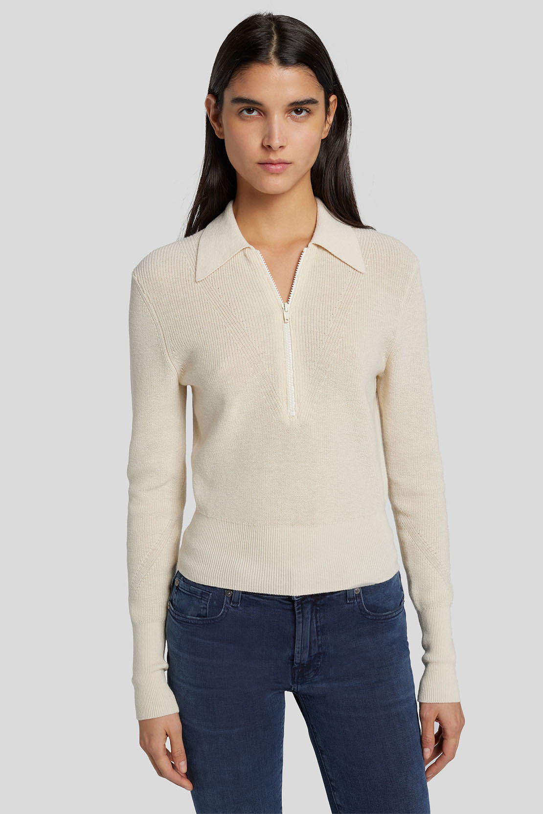 Zip Polo Sweater Wool Cotton Cream_JSQL5560CR_CR_03