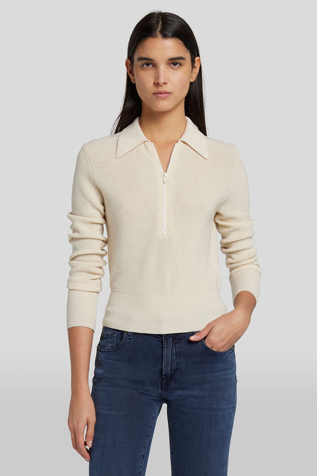 Zip Polo Sweater Wool Cotton Cream_JSQL5560CR_CR_05