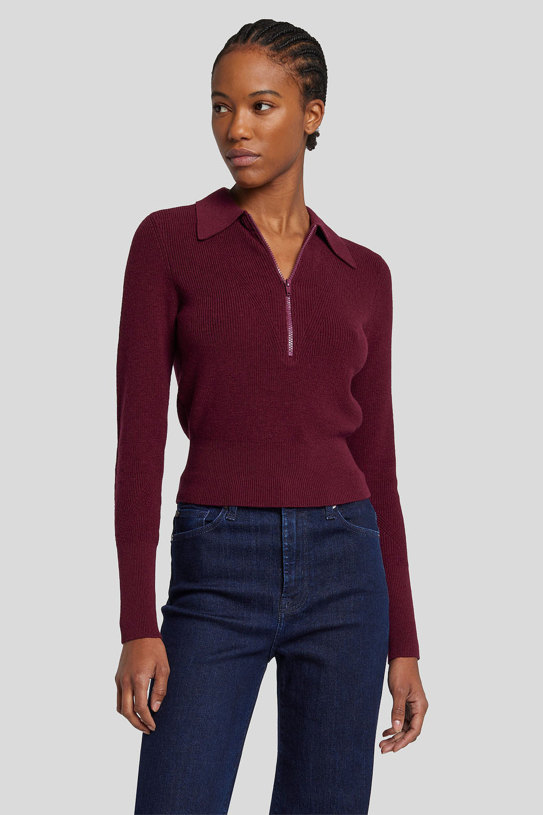 Zip Polo Sweater Wool Cotton Winetasting_JSQL5560WT_WT_01