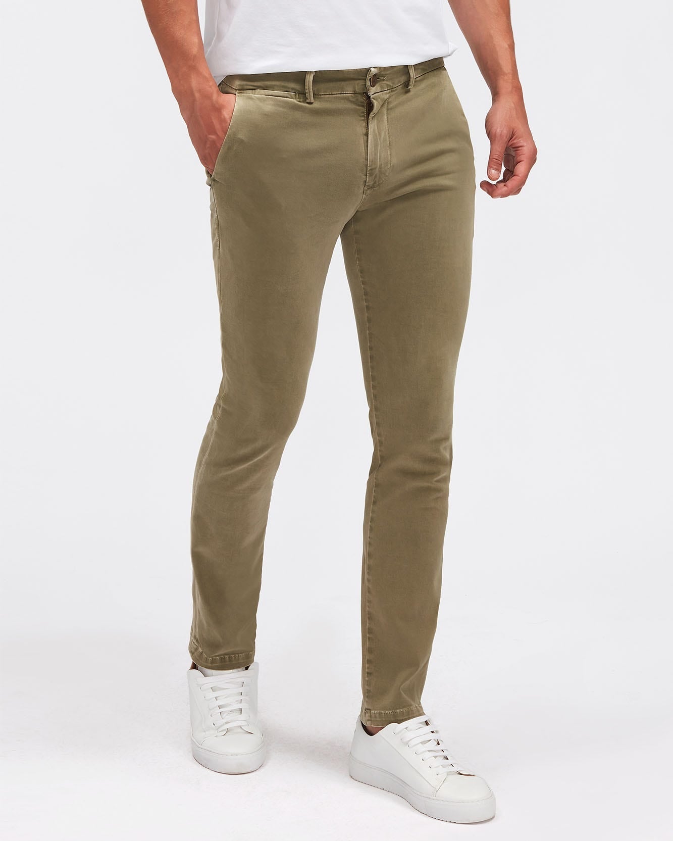 Kaki SLIMMY CHINO TAP. Luxe Per. Sateen Vin. Light Army 7 For All Mankind