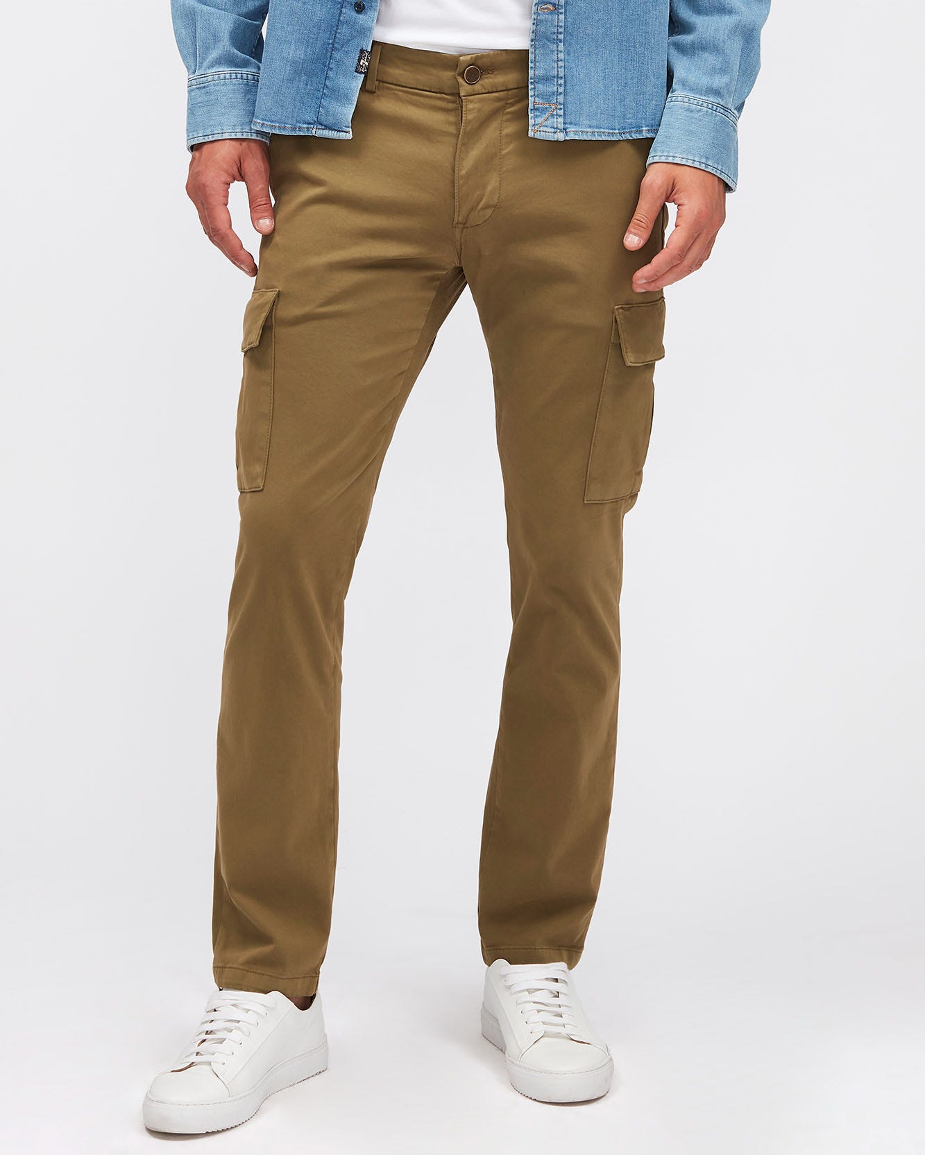 Kaki SLIMMY TAP.CARGO CHINO Luxe Per. Sateen Light Army 7 For All Mankind