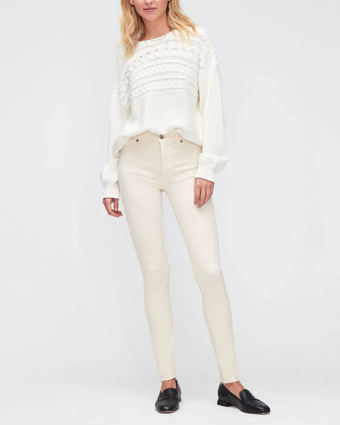White Hw Skinny Col Slim Ill With Raw Cut Winter White - BEVAVA
