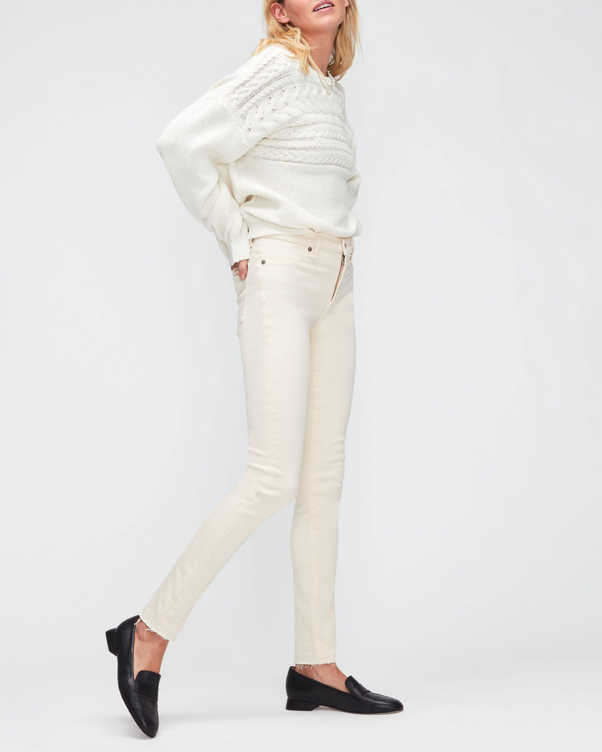 White Hw Skinny Col Slim Ill With Raw Cut Winter White