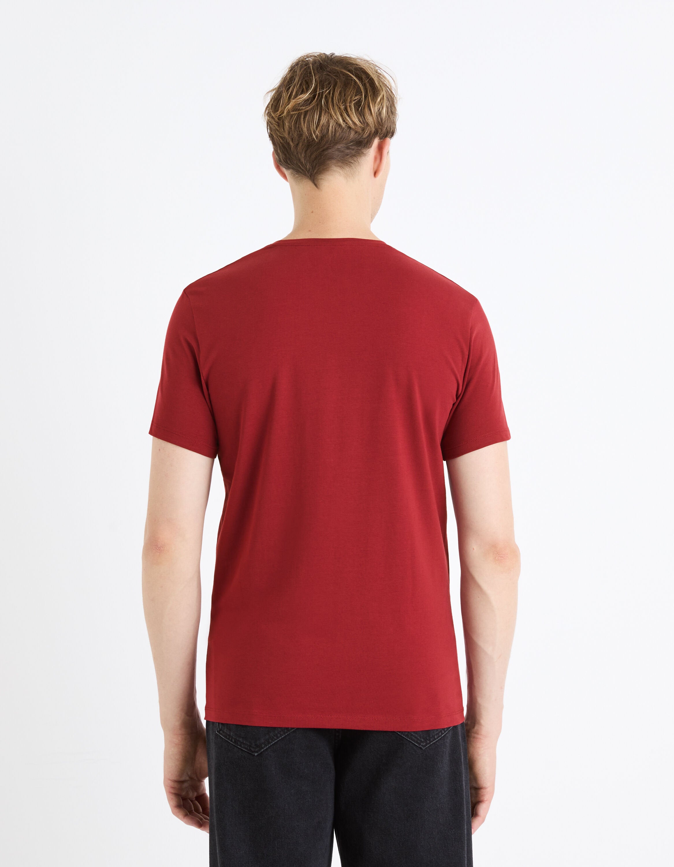 Round-Neck Stretch Cotton T-Shirt_NEUNIR_BURGUNDY_04
