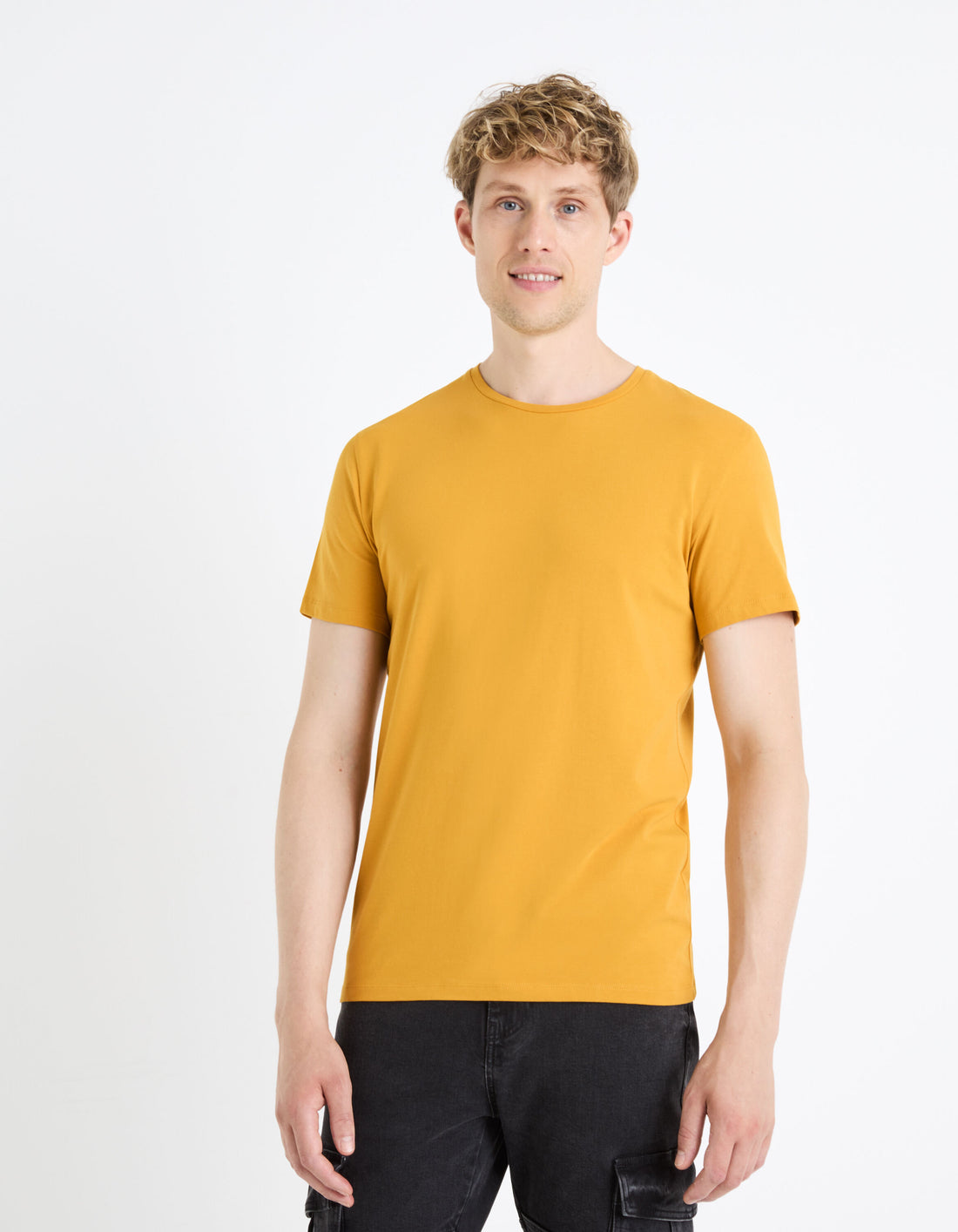 Round-Neck Stretch Cotton T-Shirt_NEUNIR_YELLOW GOLDEN_01