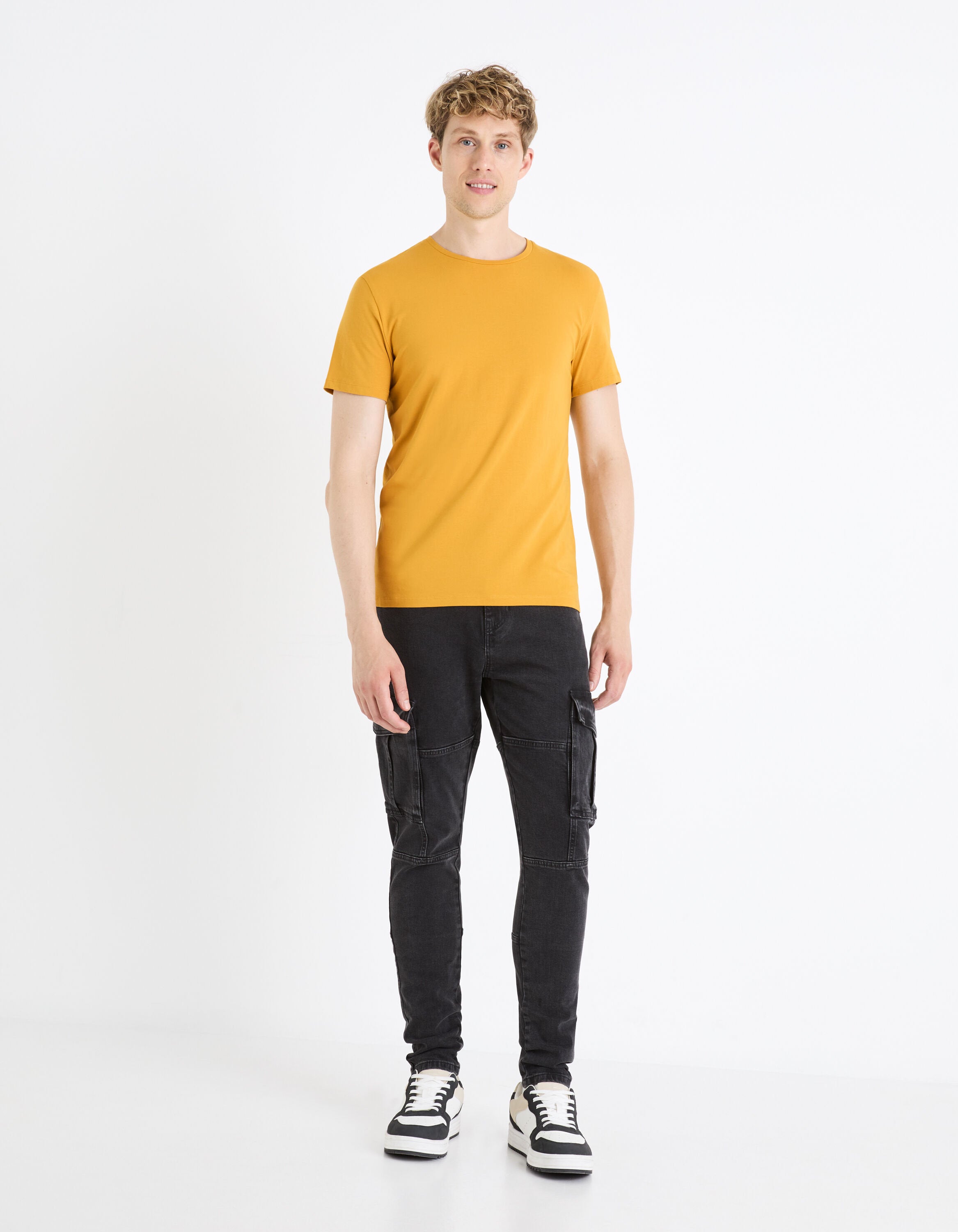 Round-Neck Stretch Cotton T-Shirt_NEUNIR_YELLOW GOLDEN_03