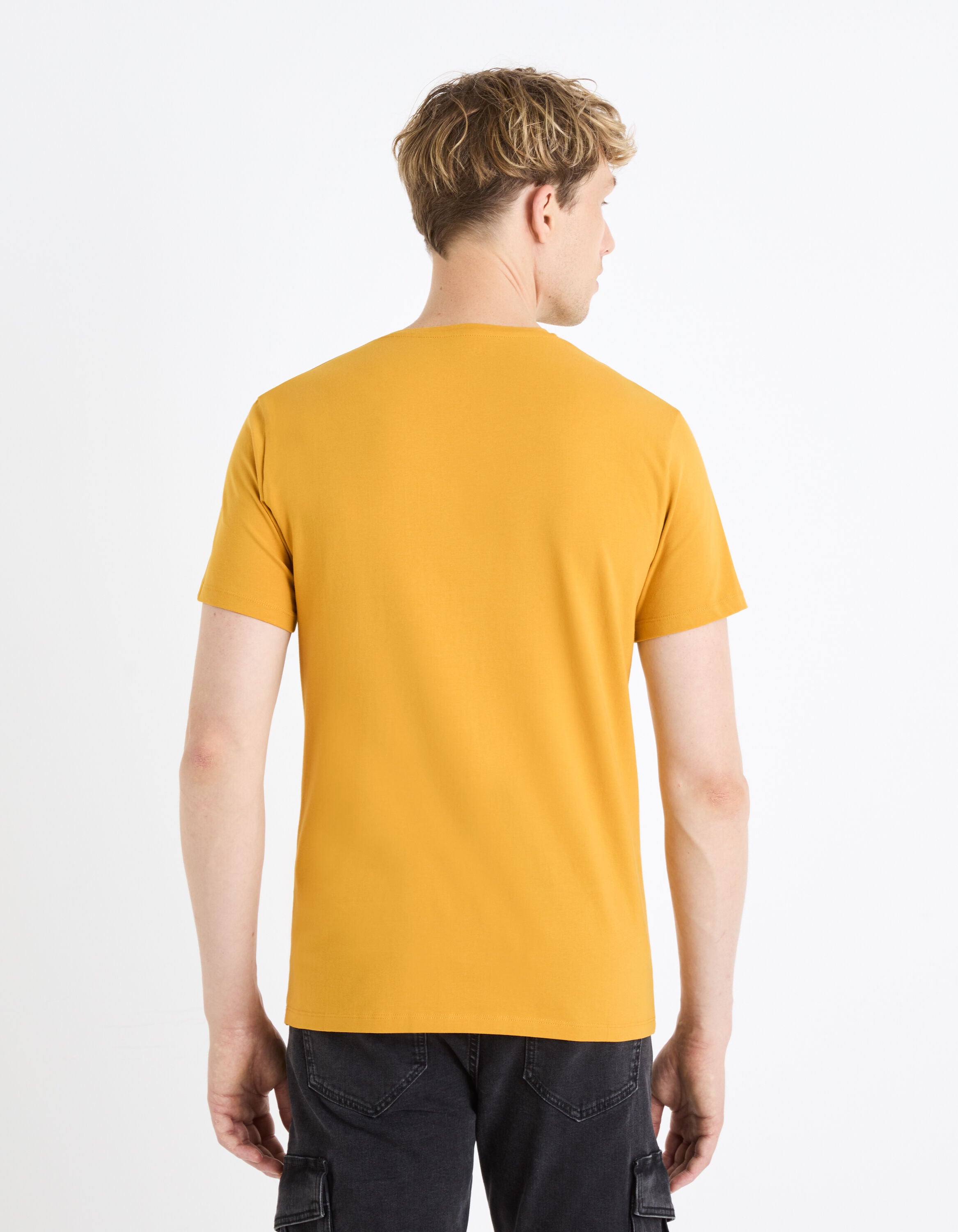 Round-Neck Stretch Cotton T-Shirt_NEUNIR_YELLOW GOLDEN_04