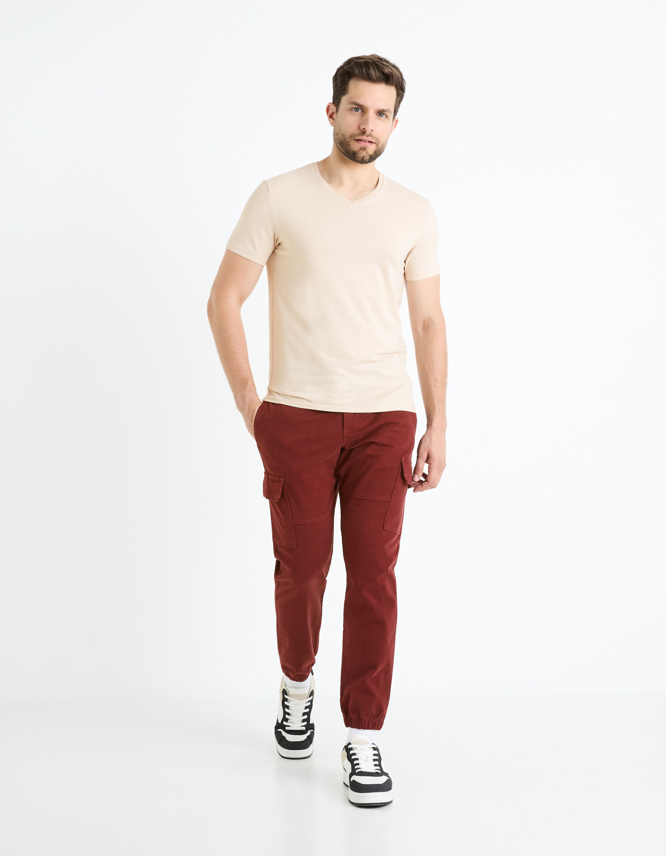 Stretch Cotton V-Neck T-Shirt_NEUNIV_BEIGE_02
