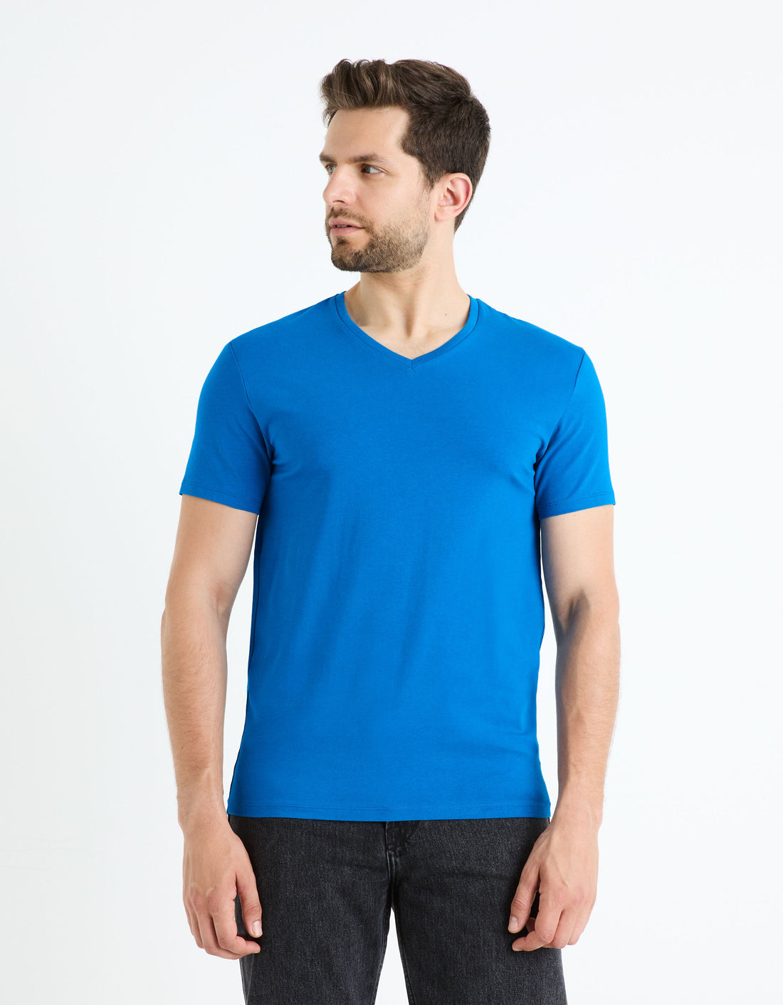 Stretch Cotton V-Neck T-Shirt_NEUNIV_BLUE SMART_01