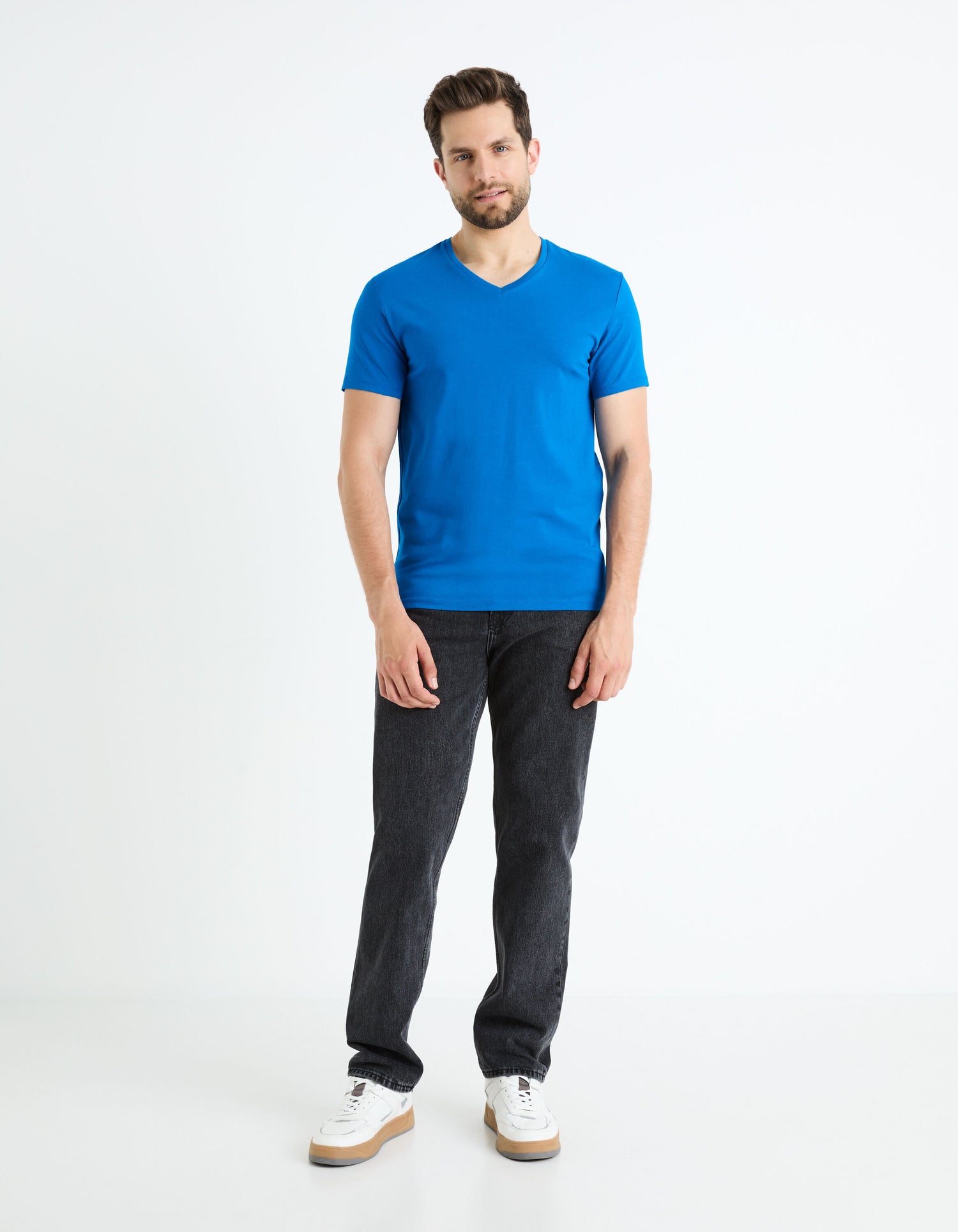 Stretch Cotton V-Neck T-Shirt_NEUNIV_BLUE SMART_03
