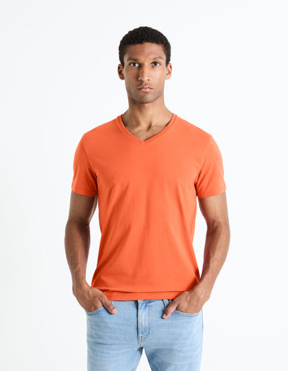 Stretch Cotton V-Neck T-Shirt_NEUNIV_ORANGE_01