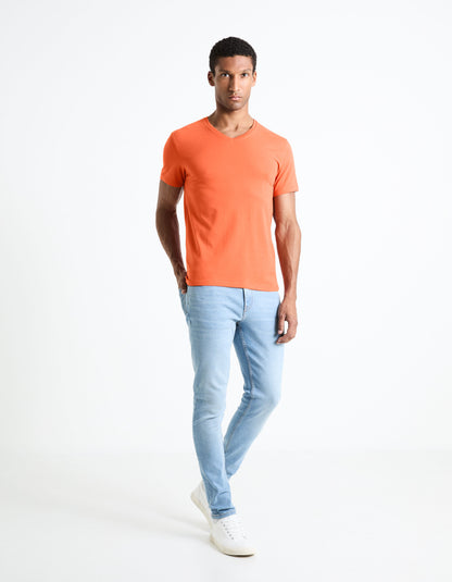 Stretch Cotton V-Neck T-Shirt_NEUNIV_ORANGE_03