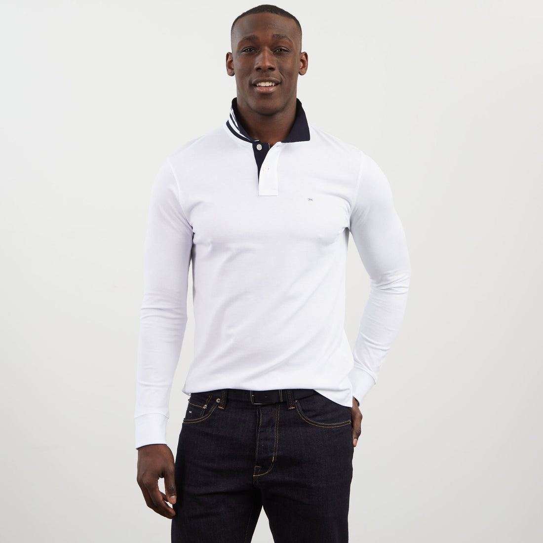 White Cotton Polo With Contrasting Neck_PPKNIPLE0006_BC_01