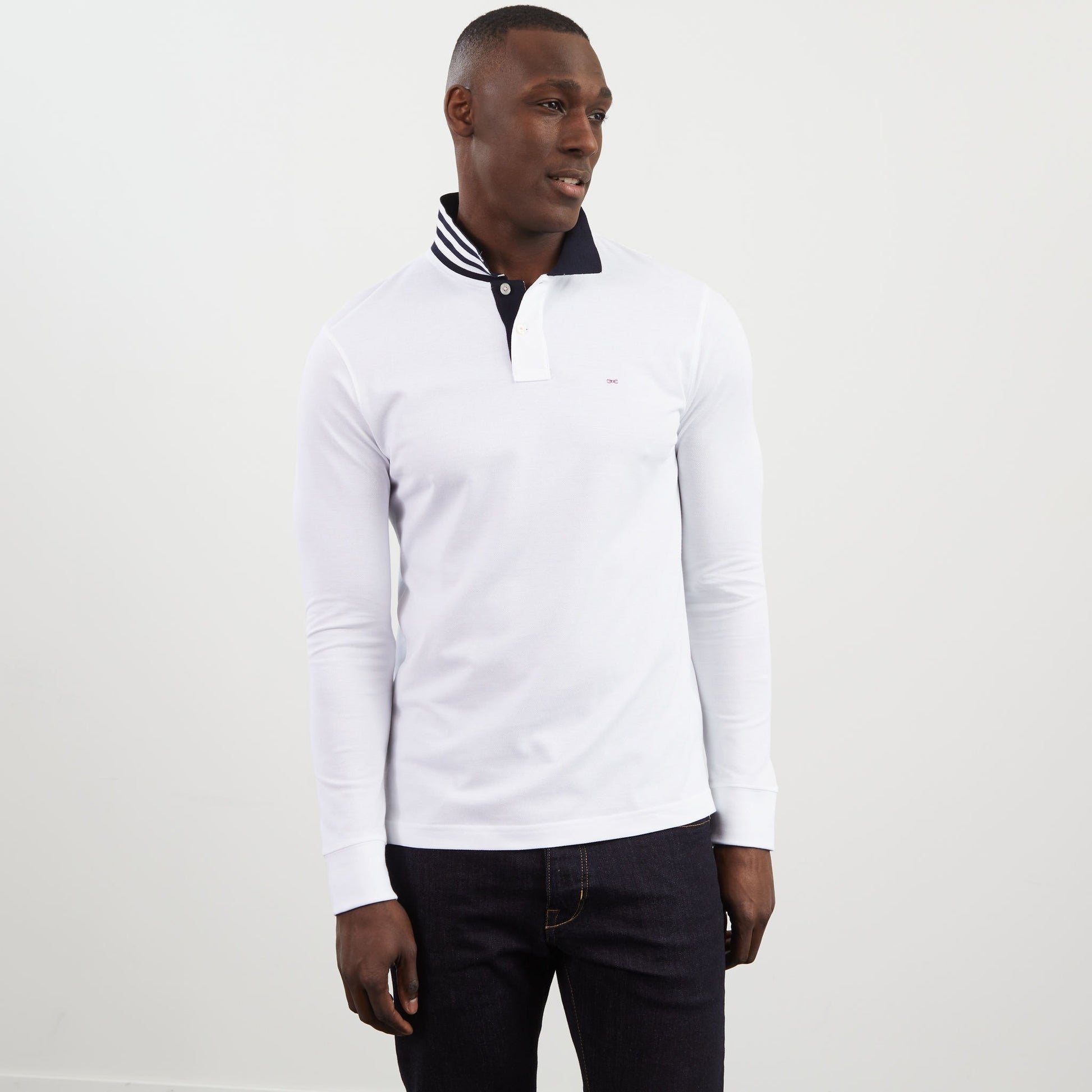 White Cotton Polo With Contrasting Neck_PPKNIPLE0006_BC_03
