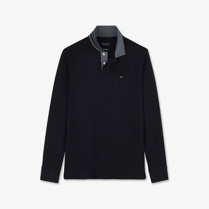 Black Cotton Polo With Contrasting Neck_PPKNIPLE0006_NO_02