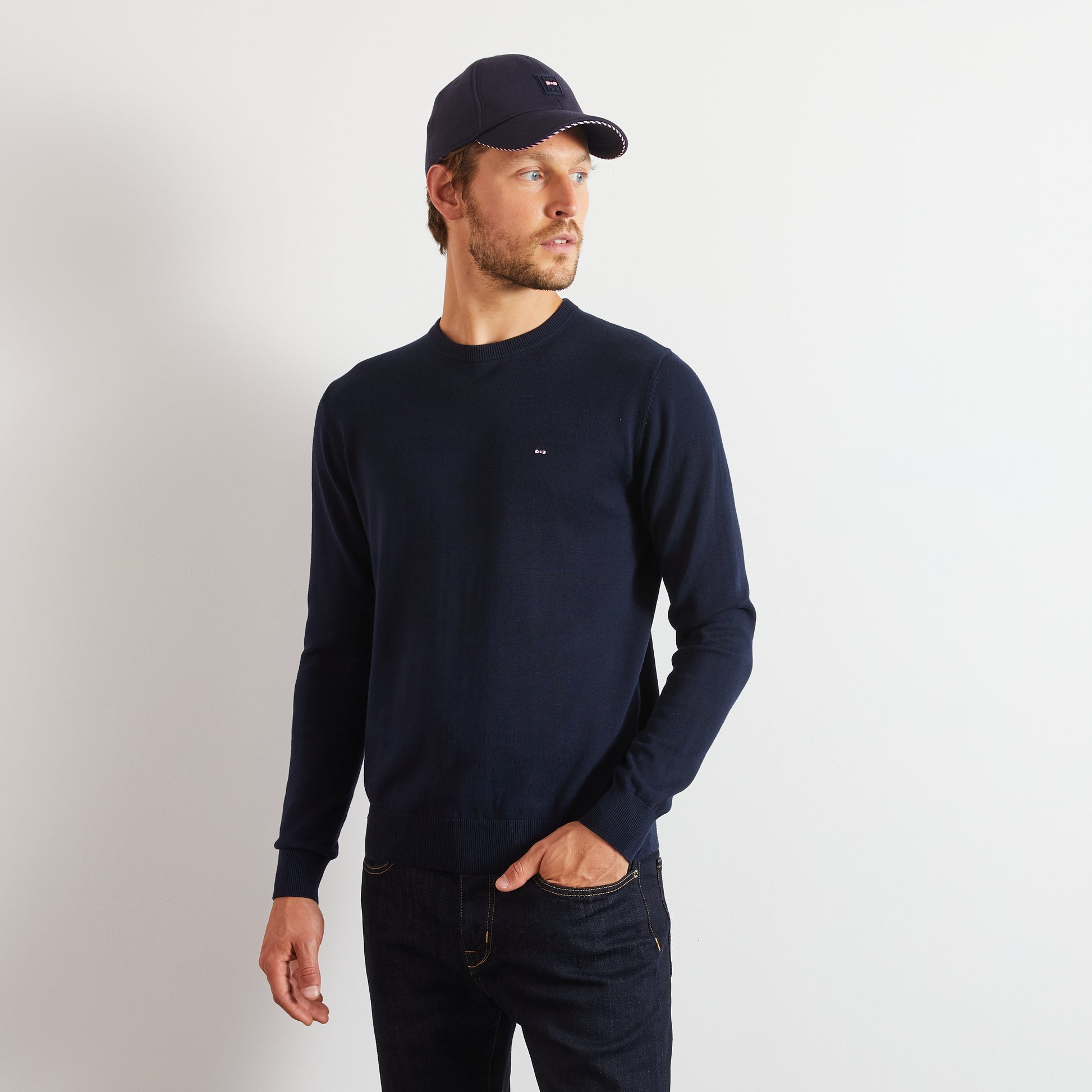 Crew Navy Blue Cotton Jumper_PPKNIPUE0021_BLF_03