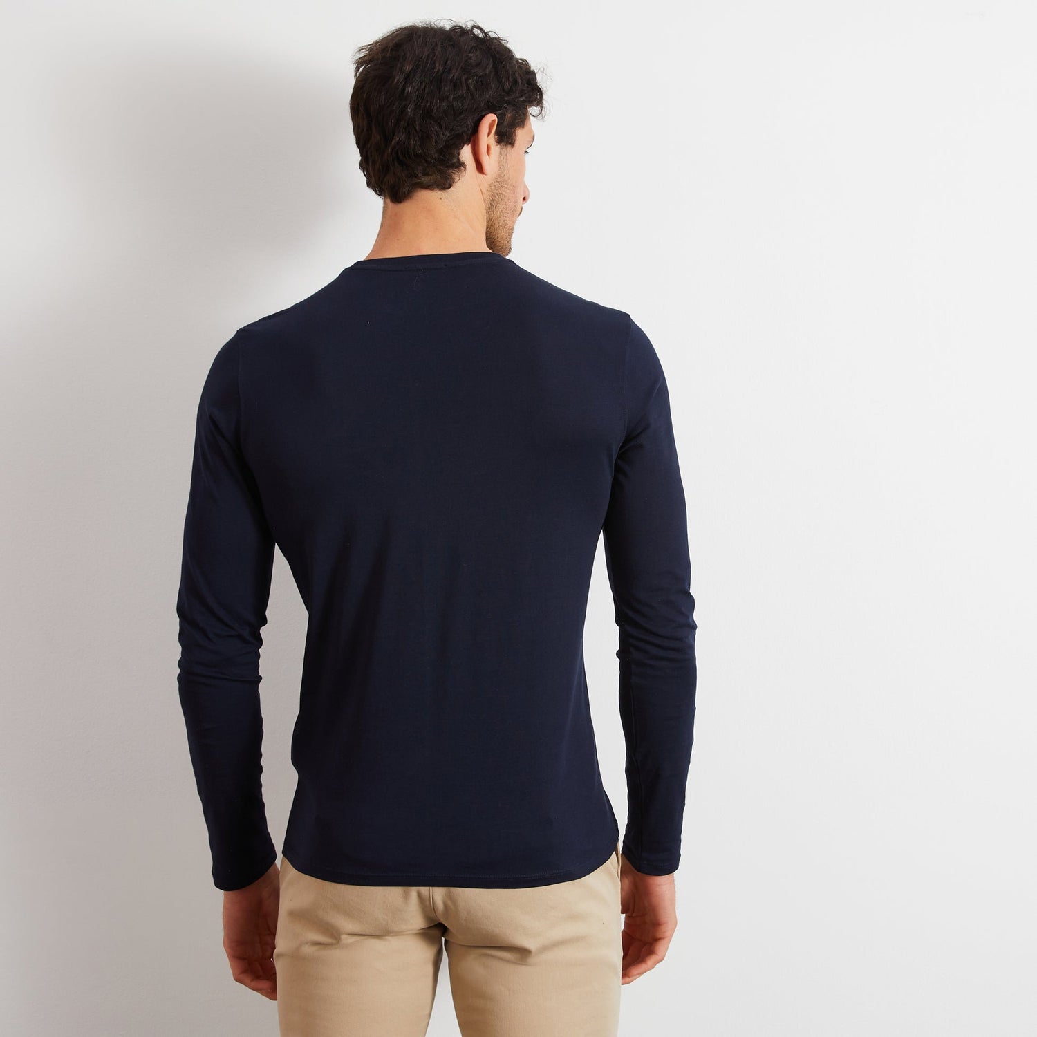 Long Sleeved Navy Blue Cotton T-Shirt_PPKNITLE0007_BLF_04