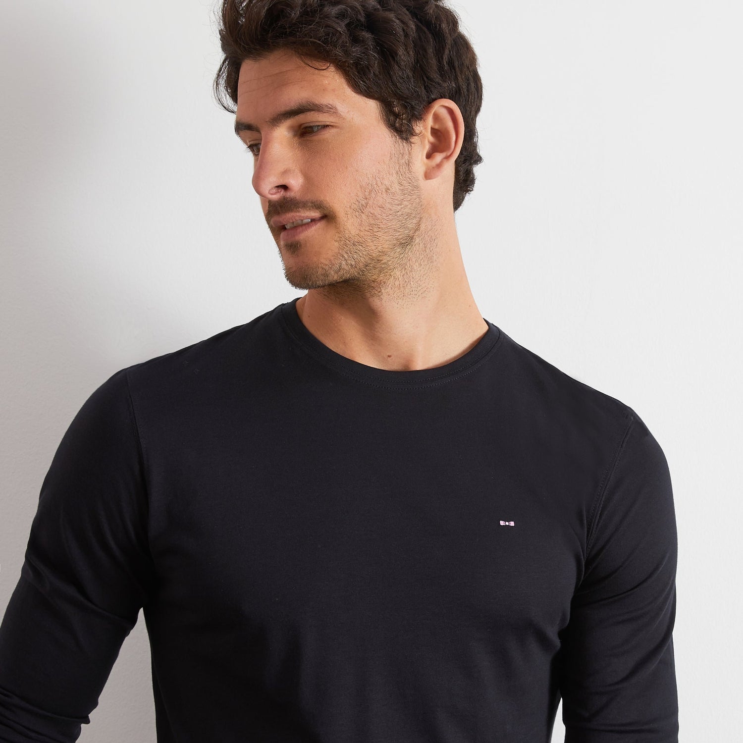 Long Sleeved Black Cotton T-Shirt_PPKNITLE0007_NO_07