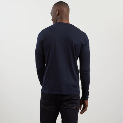 Long Sleeved Navy Blue V Neck T-Shirt_PPKNITLE0008_BLF_02