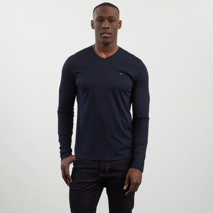 Long Sleeved Navy Blue V Neck T-Shirt_PPKNITLE0008_BLF_03