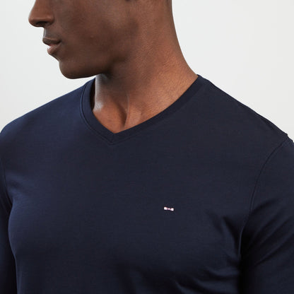 Long Sleeved Navy Blue V Neck T-Shirt_PPKNITLE0008_BLF_04