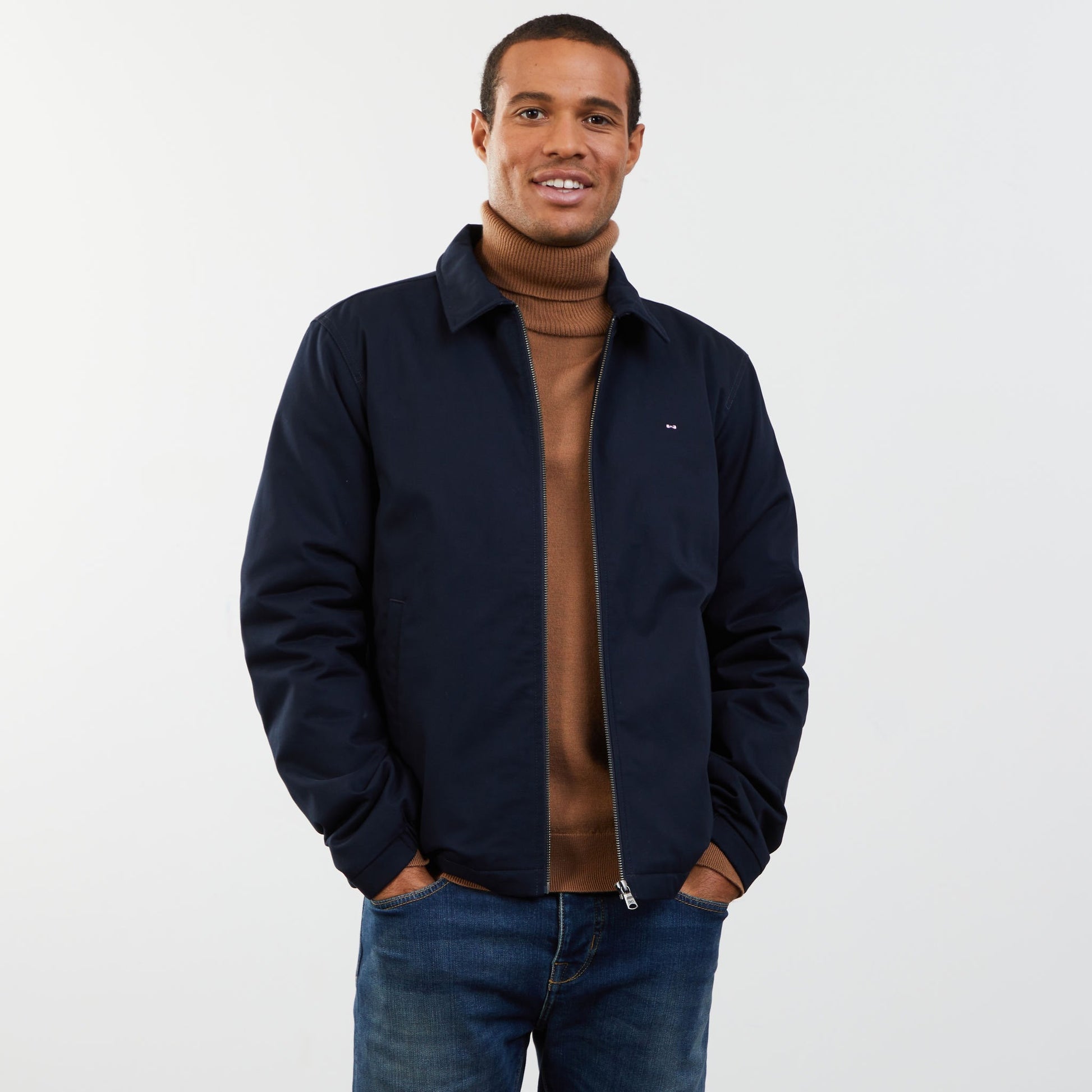 Dark Blue Jacket In Cotton Gabardine_PPOUTBLE0004_BLF_01