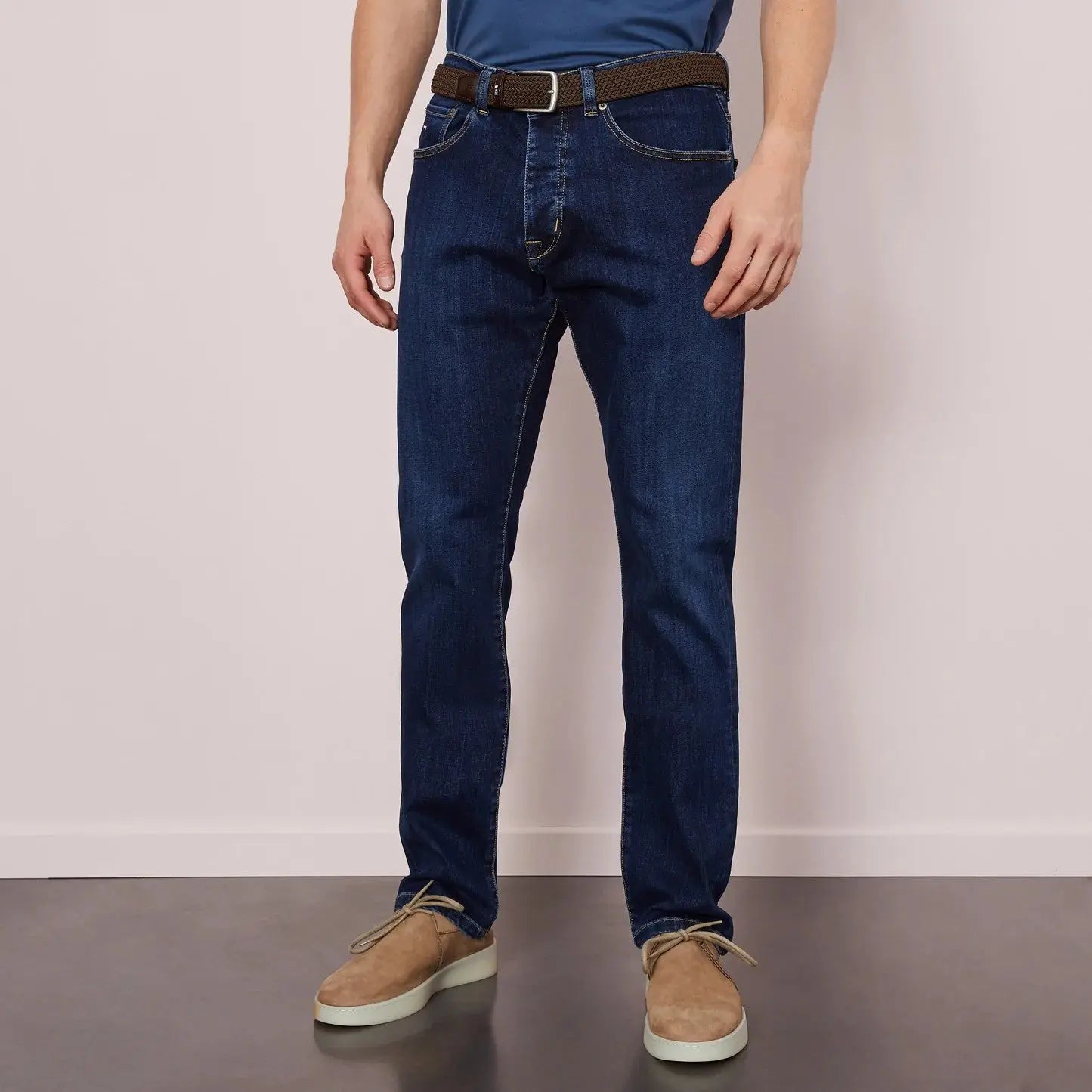 Dark Blue Stretch Cotton Jeans - BEVAVA