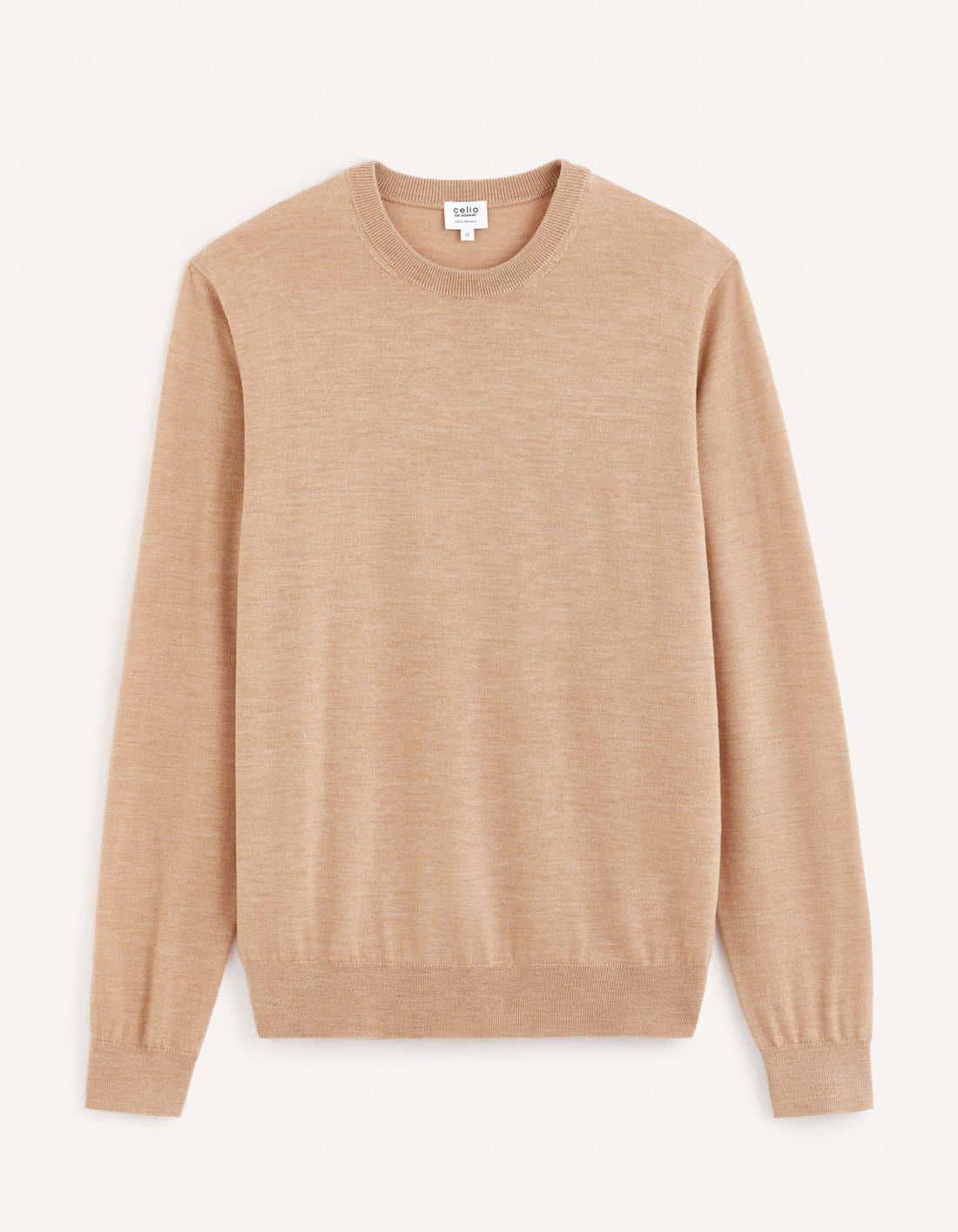 Round Neck Sweater 100% Merino Wool_SEMERIROND_CAMEL MEL_01
