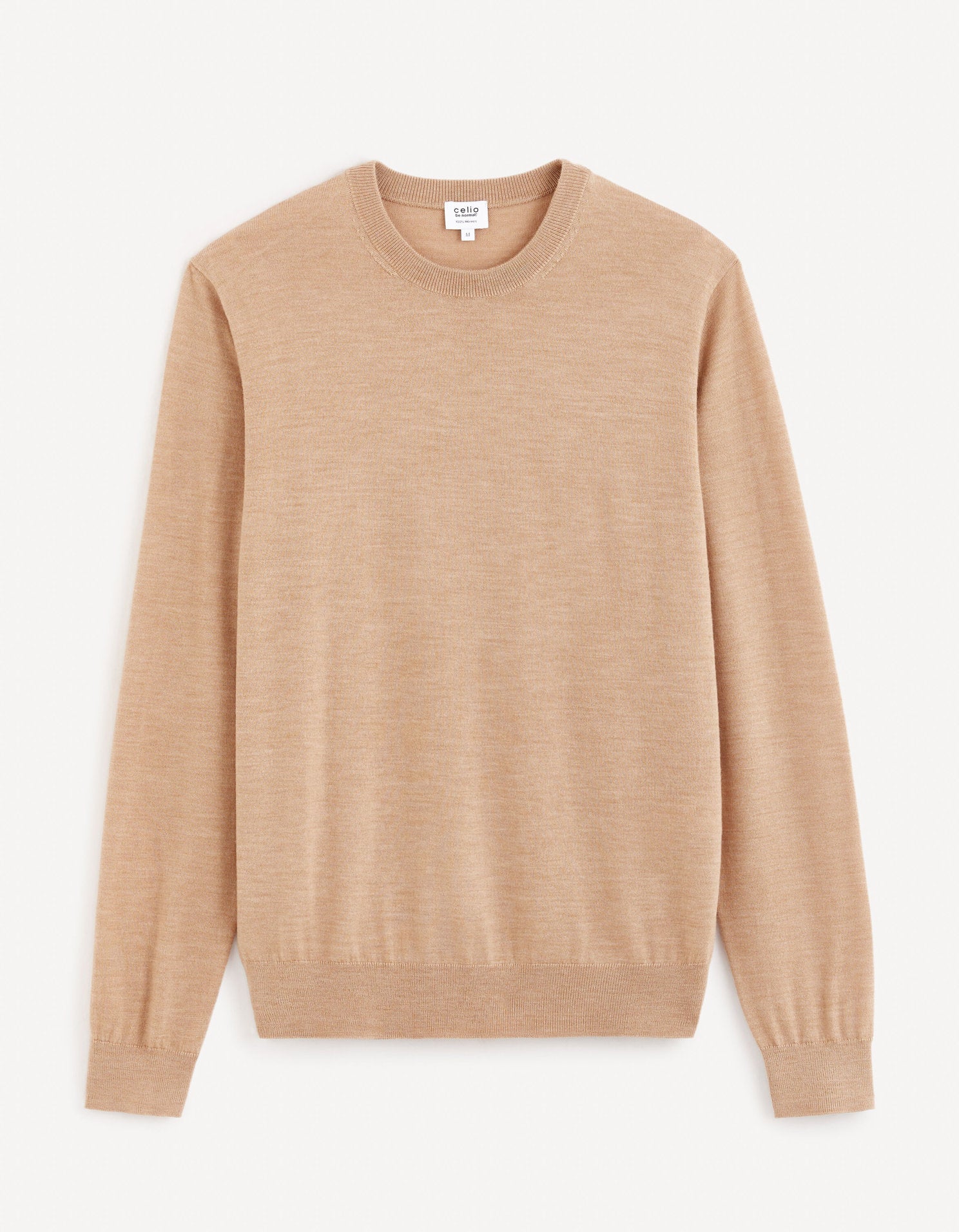 Round Neck Sweater 100% Merino Wool_SEMERIROND_CAMEL MEL_01