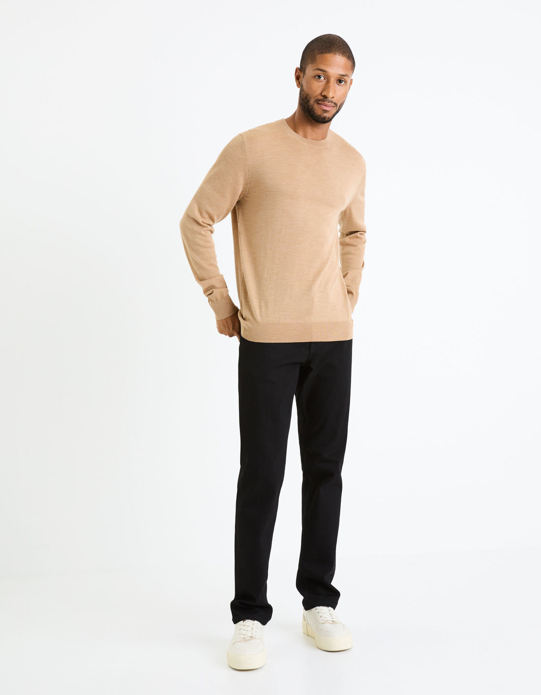 Round Neck Sweater 100% Merino Wool_SEMERIROND_CAMEL MEL_02