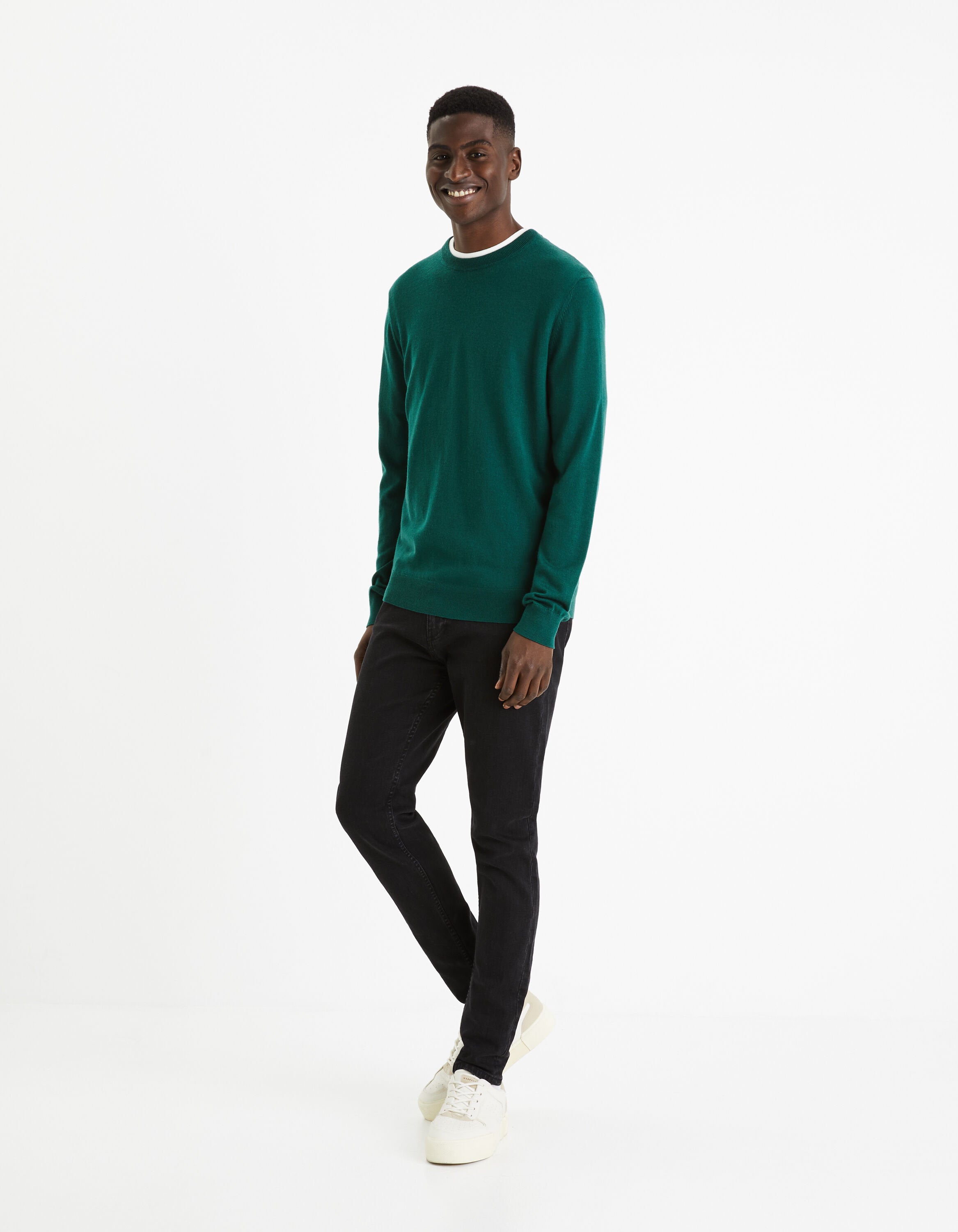 Round Neck Sweater 100% Merino Wool_SEMERIROND_DARK GREEN 01_03