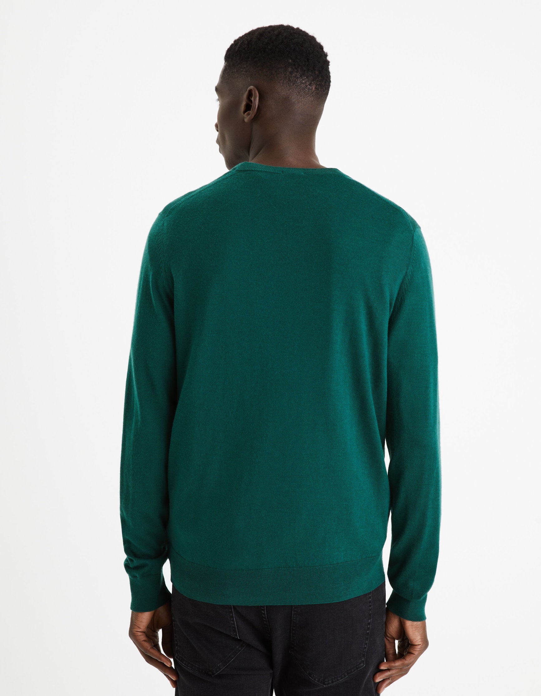 Round Neck Sweater 100% Merino Wool_SEMERIROND_DARK GREEN 01_04