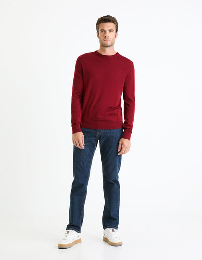 Round Neck Sweater 100% Merino Wool_SEMERIROND_DARK RED_03