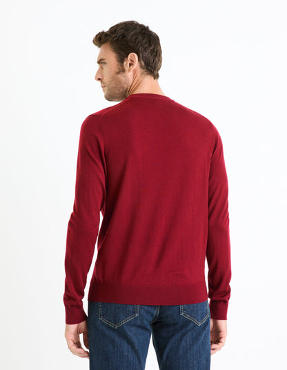 Round Neck Sweater 100% Merino Wool_SEMERIROND_DARK RED_04