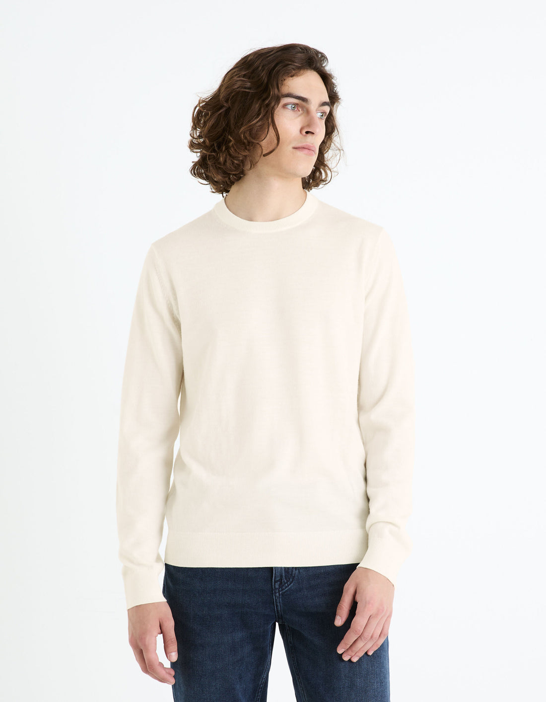 Round Neck Sweater 100% Merino Wool_SEMERIROND_ECRU 02_01
