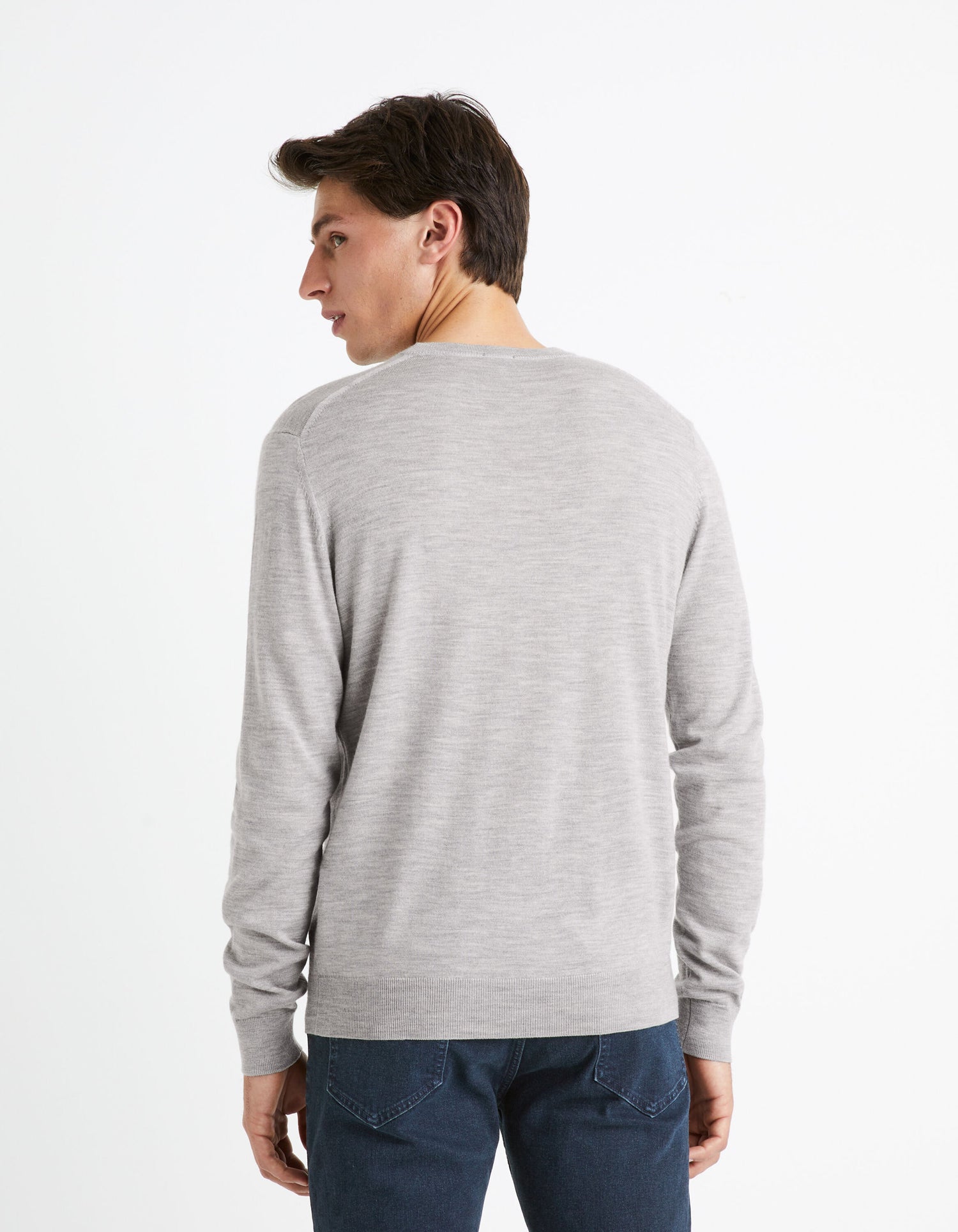 Round Neck Sweater 100% Merino Wool_SEMERIROND_GREY MEL_04