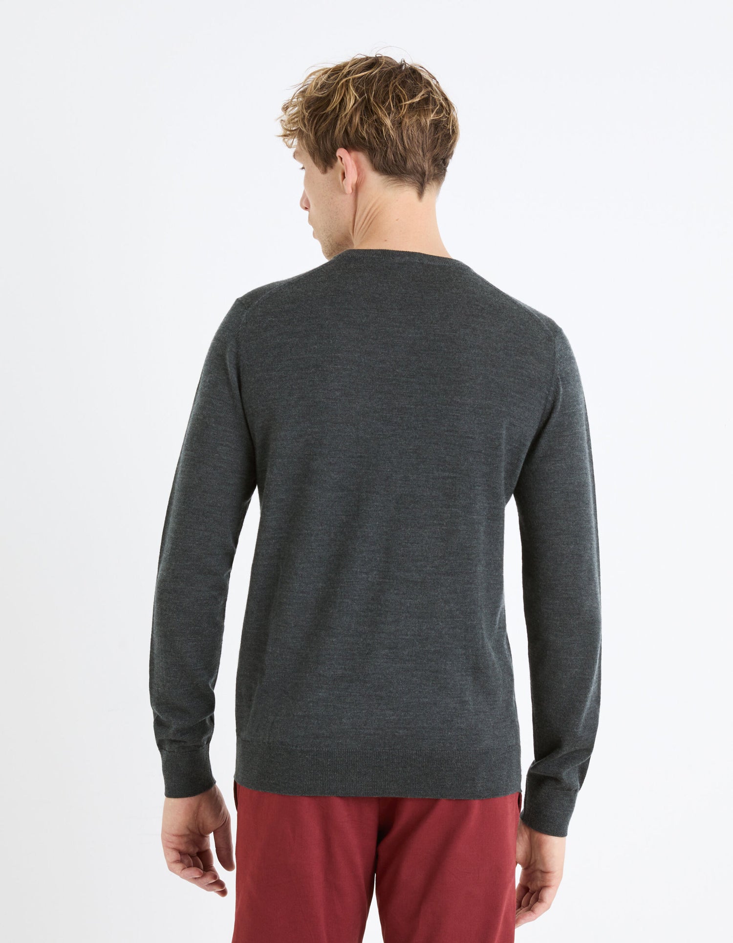 V-Neck Sweater 100% Merino Wool_SEMERIV_ANTHRA MEL_04