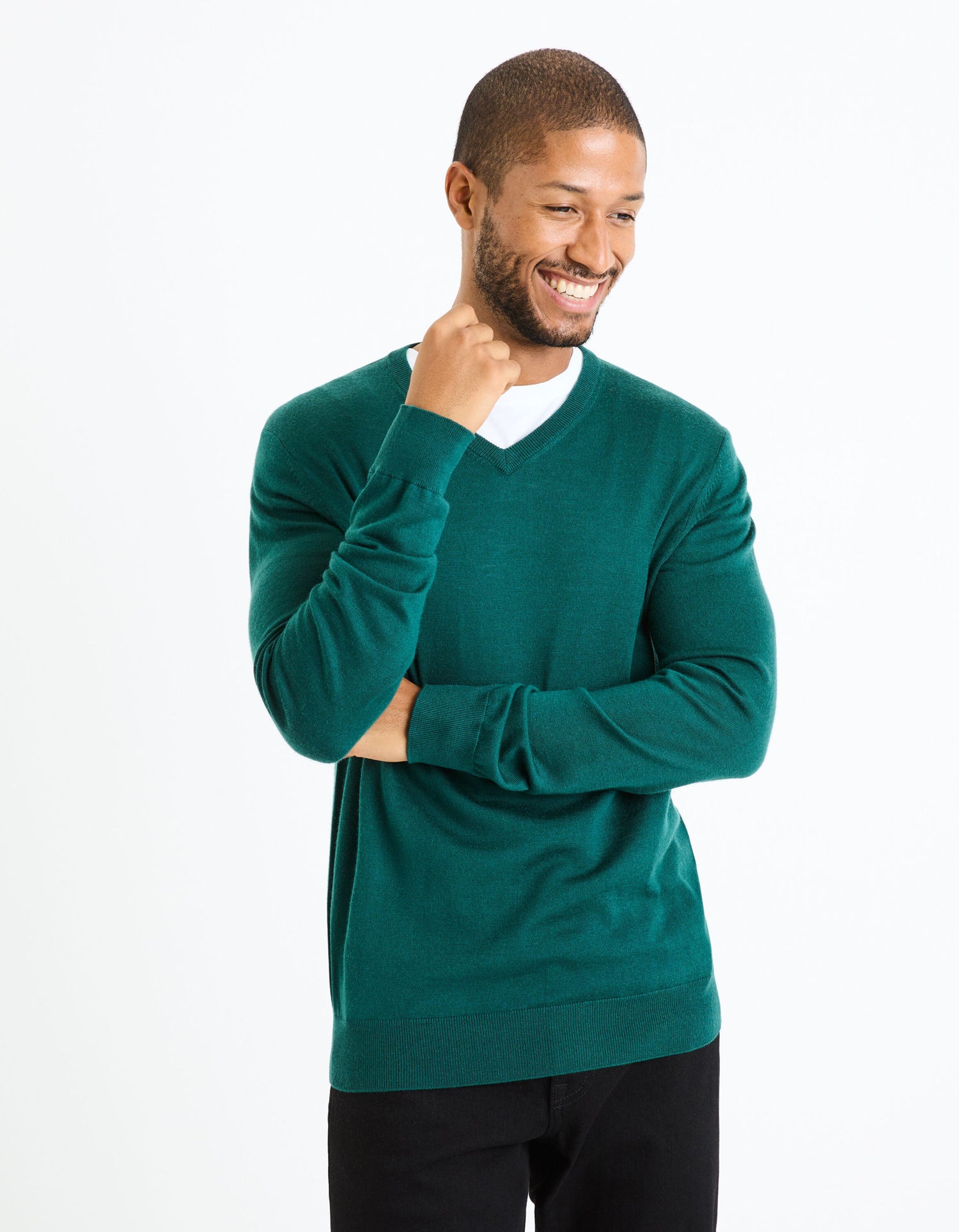 V-Neck Sweater 100% Merino Wool_SEMERIV_DARK GREEN 01_01