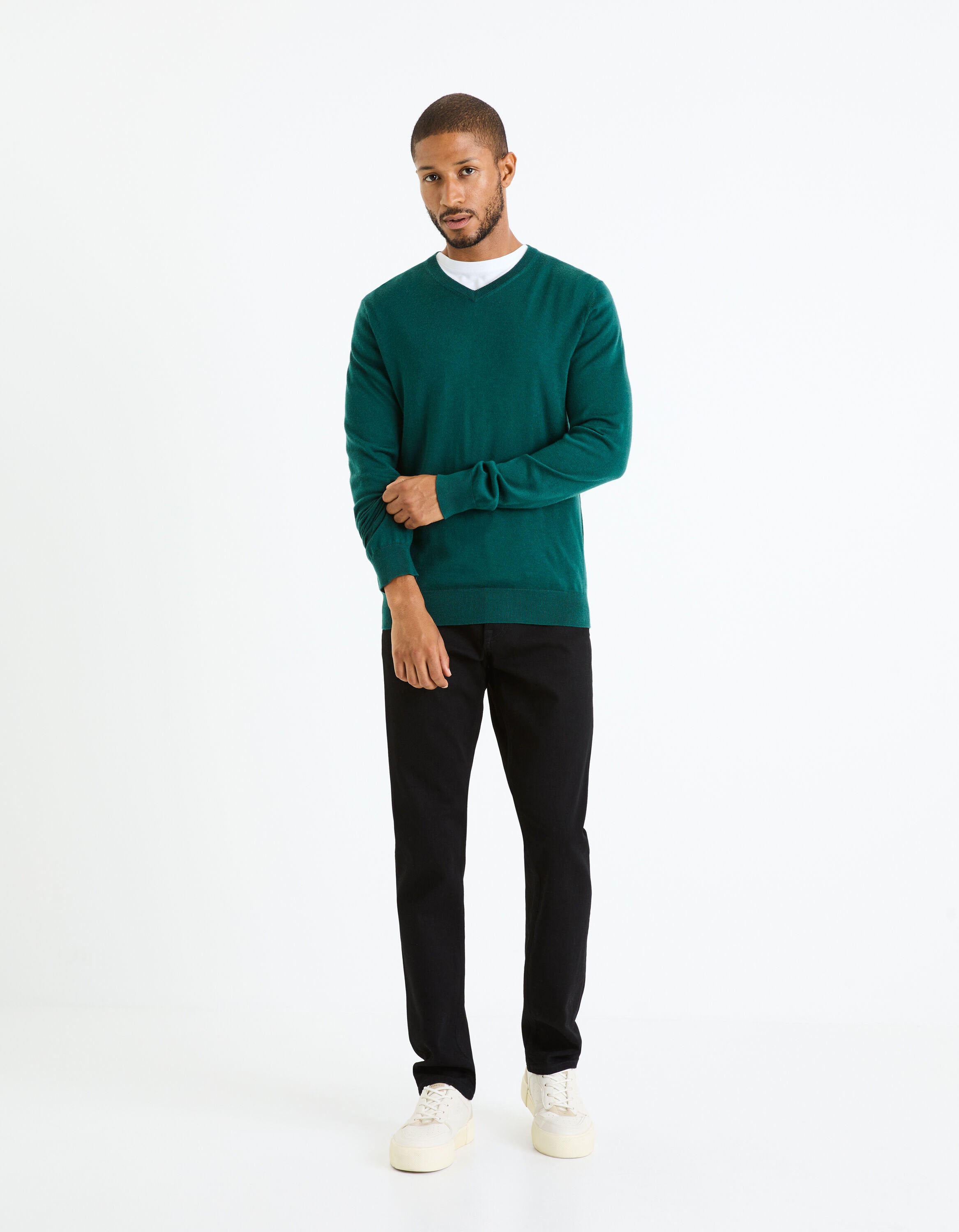 V-Neck Sweater 100% Merino Wool_SEMERIV_DARK GREEN 01_03
