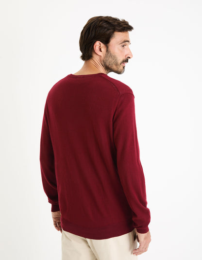 V-Neck Sweater 100% Merino Wool_SEMERIV_DARK RED_04