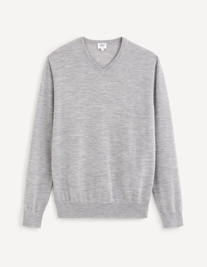 V-Neck Sweater 100% Merino Wool_SEMERIV_GREY MEL_02